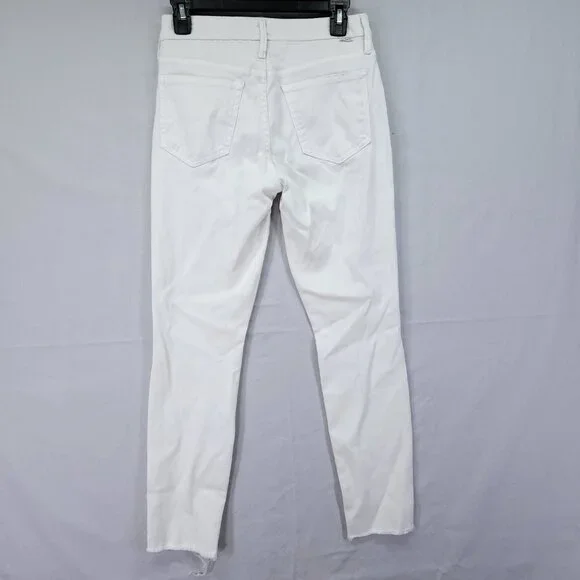 Mother Jeans Women’s 27 Mid Waisted Looker Ankle Fray Glass Slipper White
